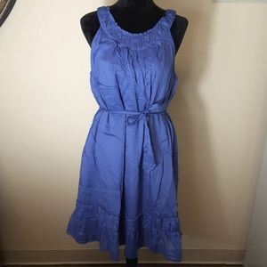 Talbots Blue Ruffle Dress with waist tie 14P